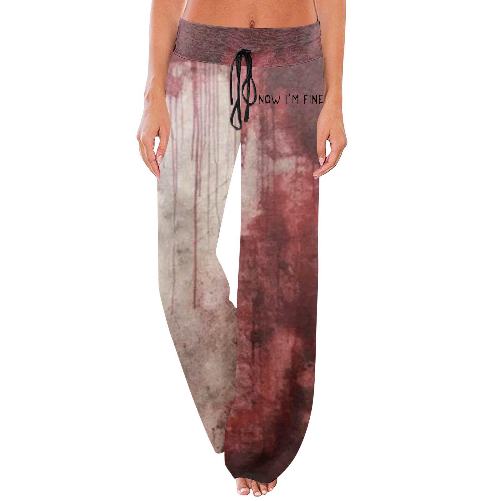 

Women s Comfortable Sleep Pants Halloween Print Drawstring Wide Leg Pants XXXL бежевый