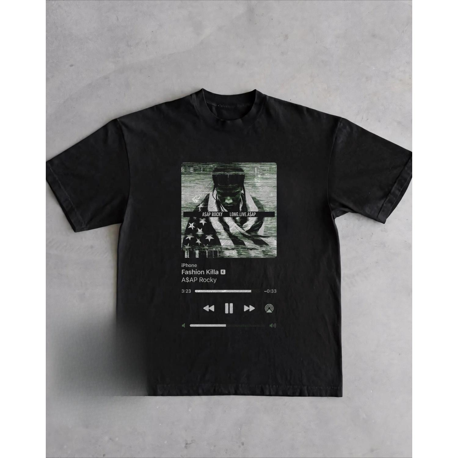 

Spotify Song AAP Rocky Tshirt Rapper Y2K Tshirt Loose and Casual Pure Cotton Couple Streetwear Shirt Oversized T Shirt S чёрный