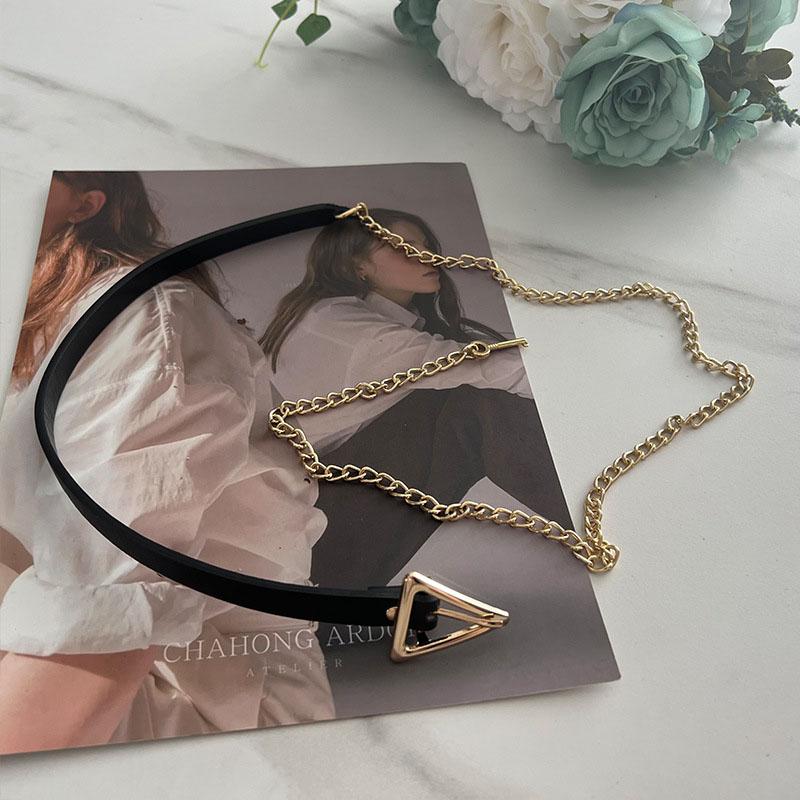 

Модные женские поясные цепи с металлической треугольной пряжкой, тонкий пояс, шикарный кожаный пояс для пальто, платья, декоративные пояса, ремень золотой