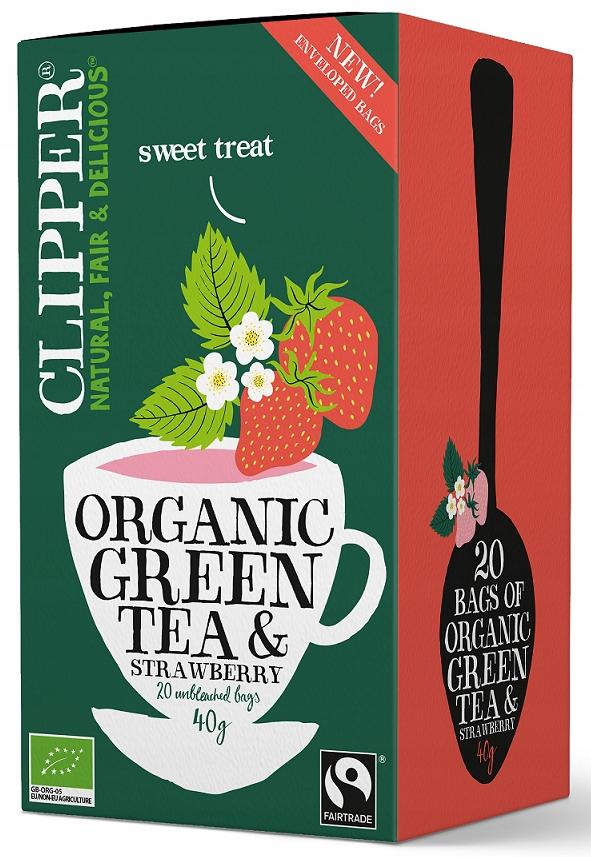 FAIR TRADE ORGANIC GREEN TEA WITH STRAWBERRY (20 x 2 g) 40 g - CLIPPER