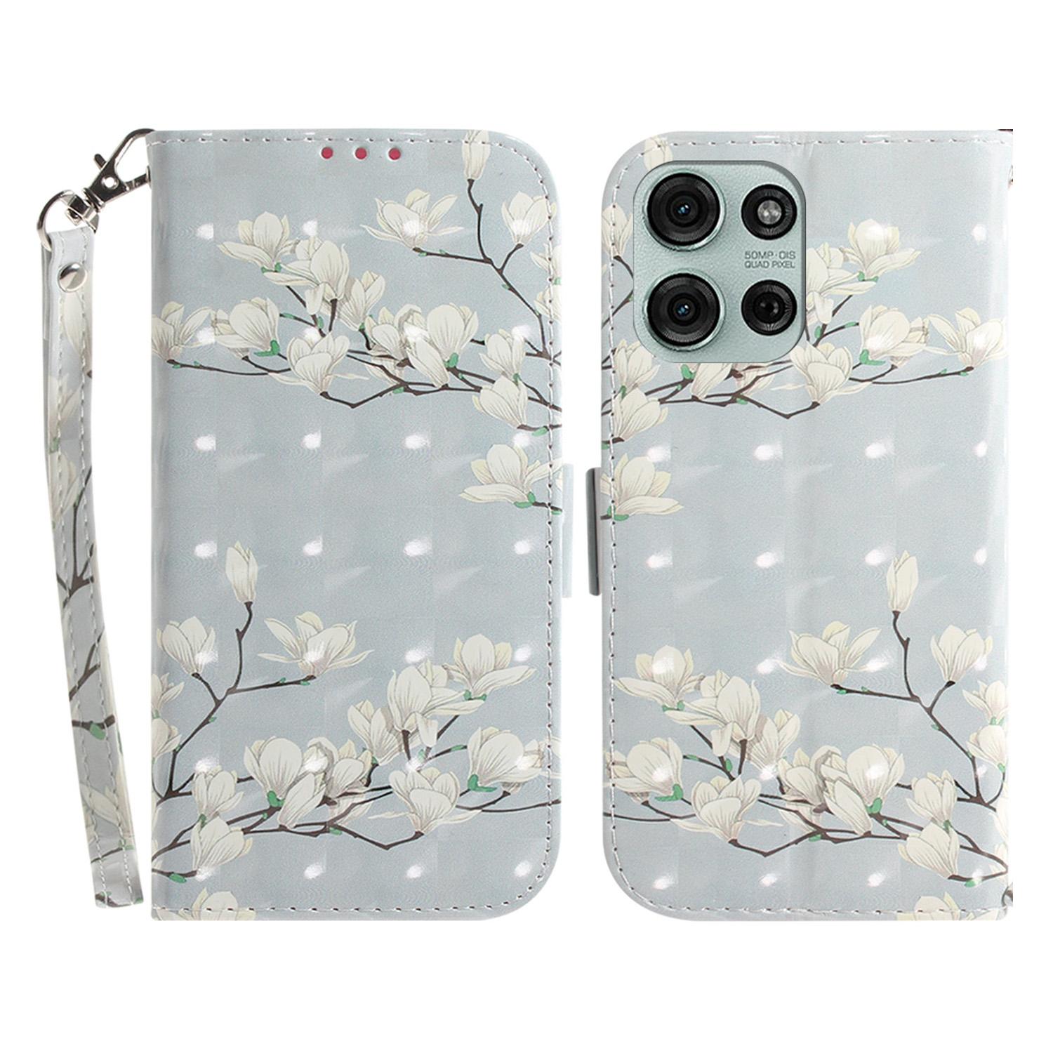

Чехол для Motorola Moto G75 5G с принтом, кожаный кошелек-чехол для телефона с ремешком на запястье Magnolia