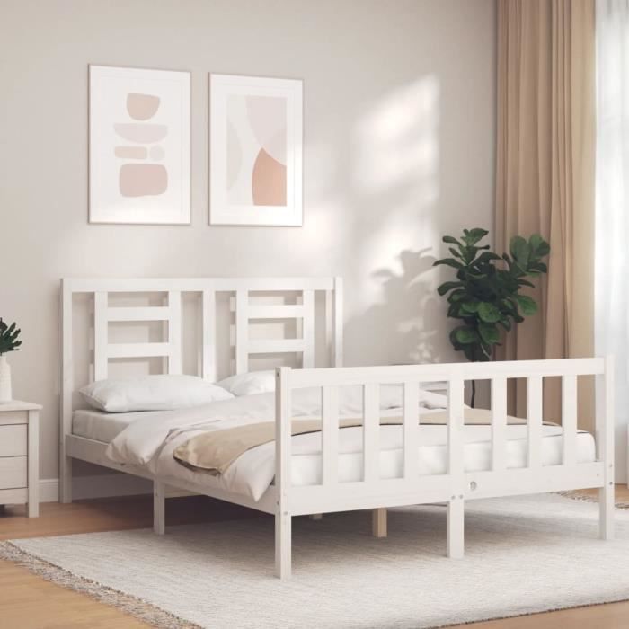 VidaXL Cadre de lit avec tête de lit blanc 140x200 cm bois massif 3192882