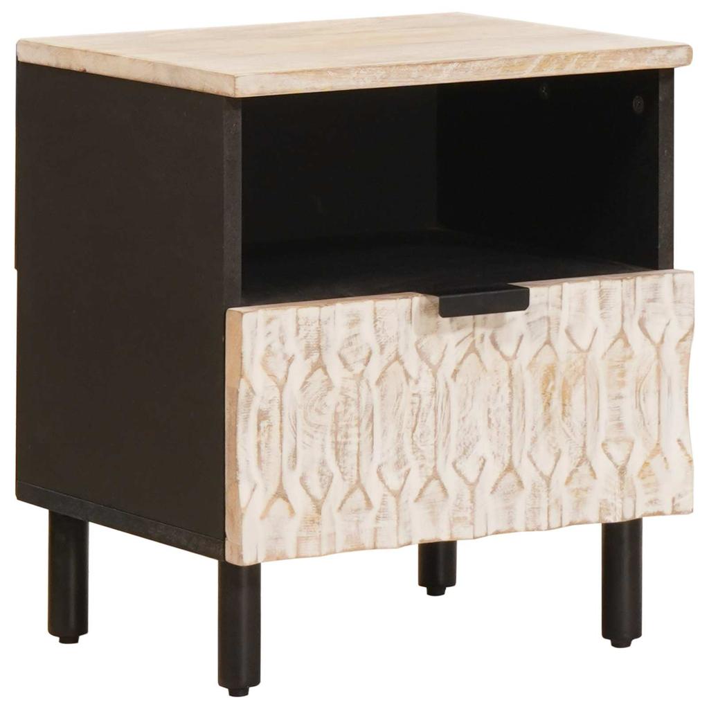White Nightstand with Drawers 40 x 33 x 46 cm Solid Mango Wood