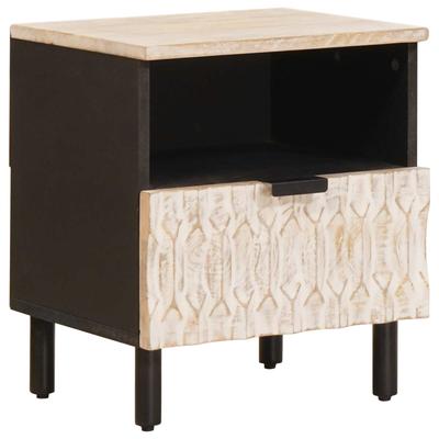 White Nightstand with Drawers 40 X 33 X 46 Cm Solid Mango Wood