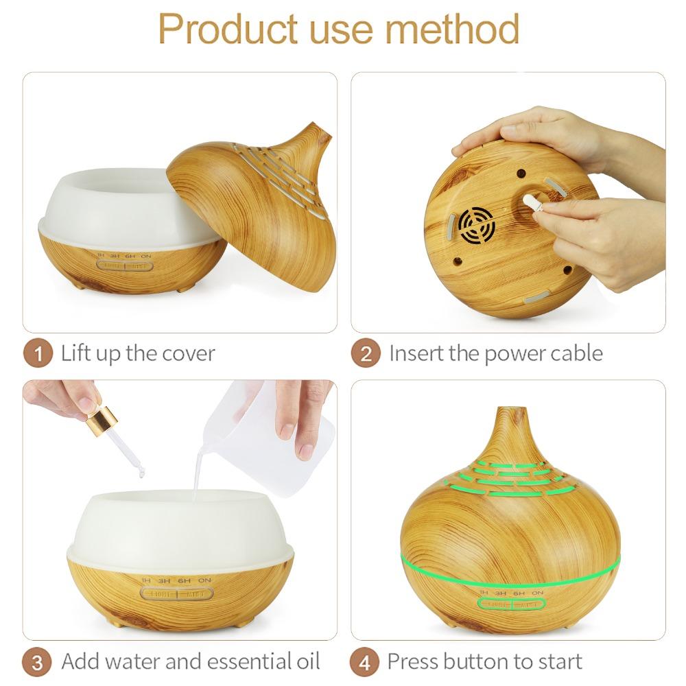 400 ml Aromatyczny Dyfuzor Olejków Eterycznych Ziarno Drewna Pusty Ultradźwiękowy Nawilżacz Powietrza Z 7 Kolorowym Kojącym Światłem Do Domu Sypialni Joga