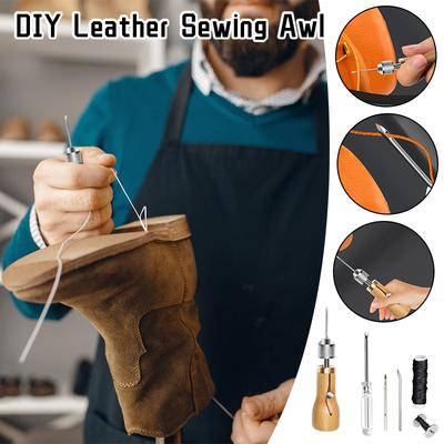 DIY sada koženého šicího šídla Voskované nitě Ruční šicí nástroje Kožené řemeslné prošívání okrajů Pásy proužků Obuvník Nástroje na opravu plátna
