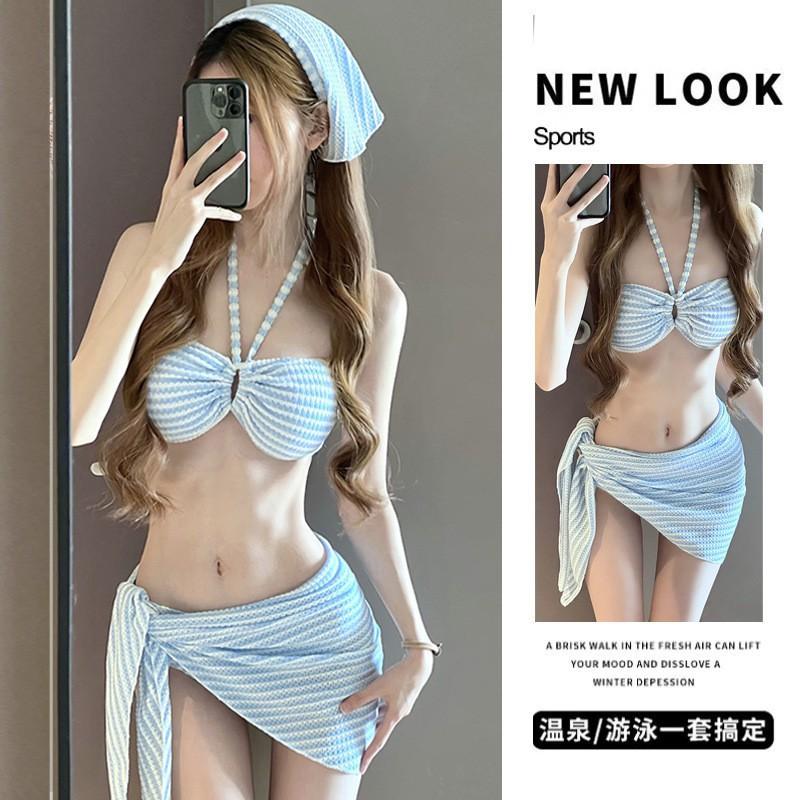 Bikini Four-piece Sexy Striped Swimsuit Women s High-end Ins Style L