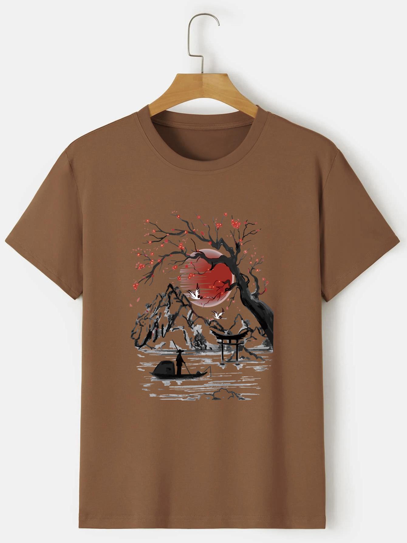 

Мужская футболка с принтом в японском стиле, повседневные модные летние футболки с круглым вырезом и короткими рукавами, топы, футболки обычного и большого размера 6XL