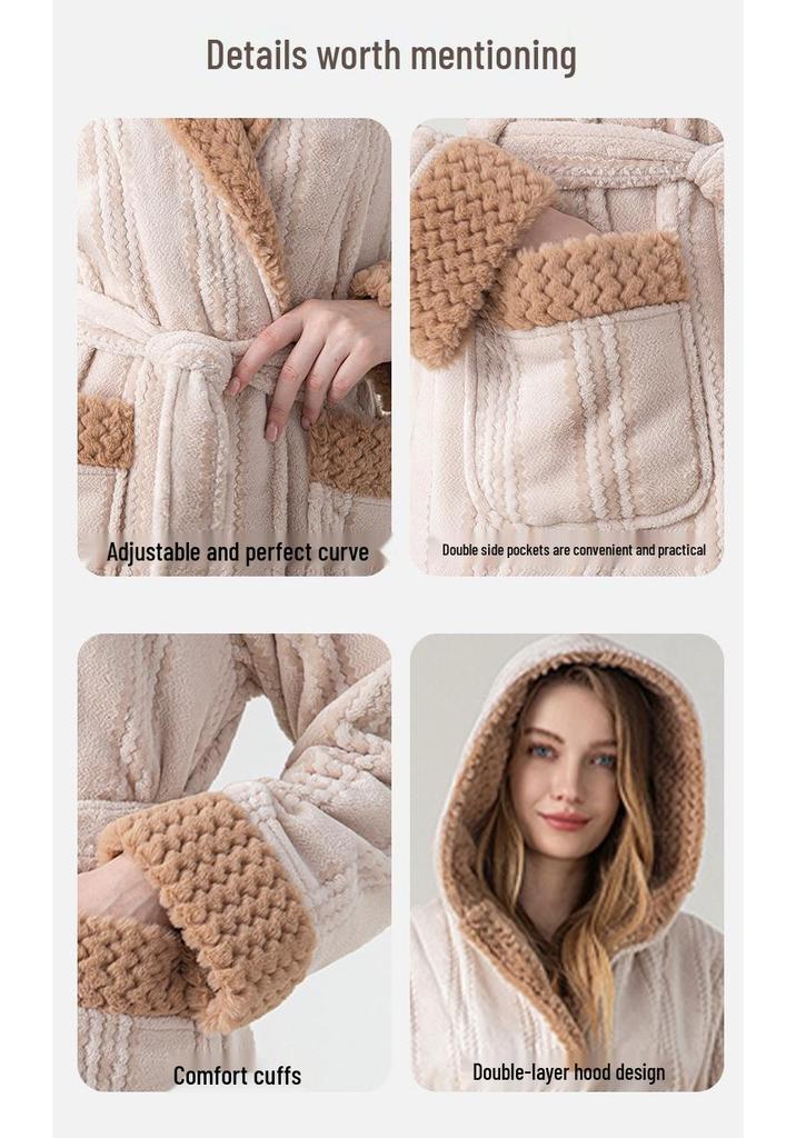 In-Stock Extra Long Hooded Jacquard Velvet Women's Bathrobe and Pajamas for Autumn/Winter
