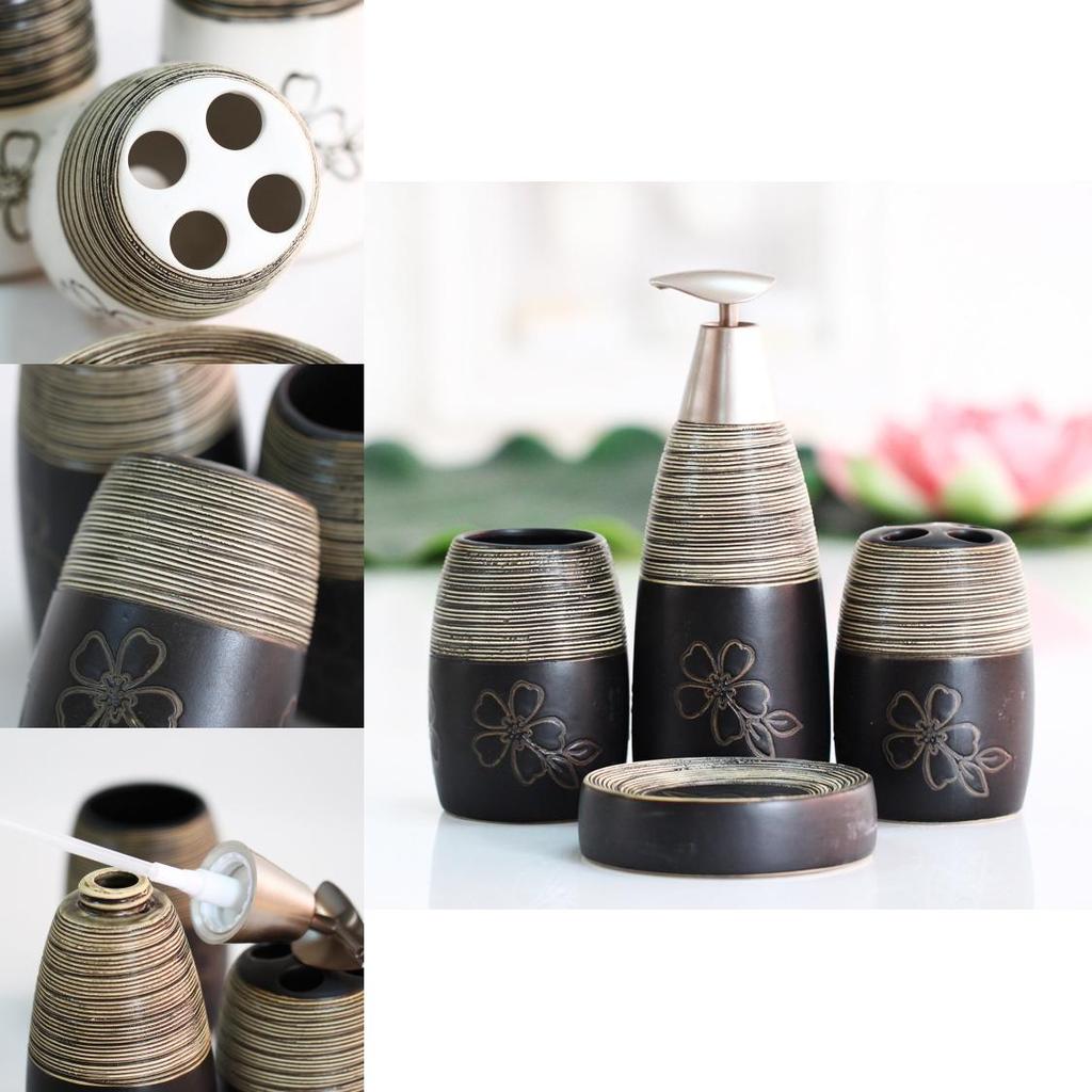 Elegant Ceramic Bath Accessories Collection With Flower Pattern For Gift And Decor