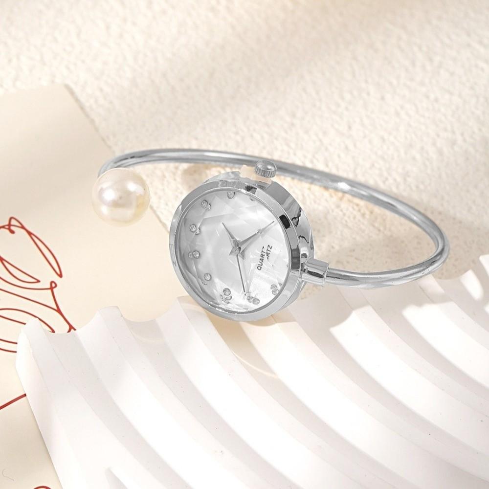 Fashion Pearl Bracelet Watch Gemstone Quartz Rhinestone Dial Watch Quartz Wristwatch  Evening Party