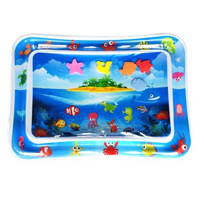 Tappetino da gioco per bambini in PVC gonfiabile con motivi a forma di pesce, rettangolare, per bambini, blu