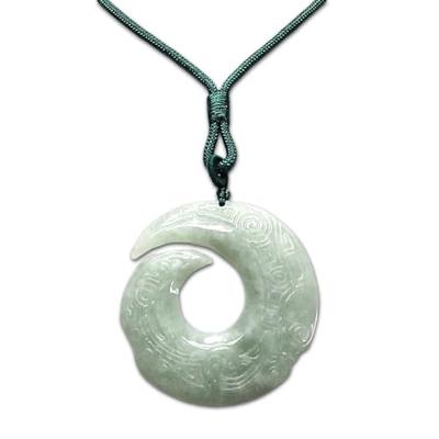 [Stone Town] Auspicious Design Magatama Jadeite Necklace with Carved Genuine Jadeite Natural Stone String, Antique Style