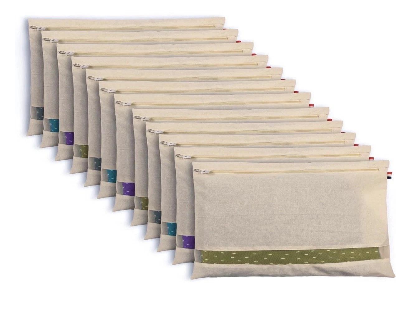 Set of 12 Cotton Saree Storage Bags 16x14” with Zip Closure Wardrobe Organizer