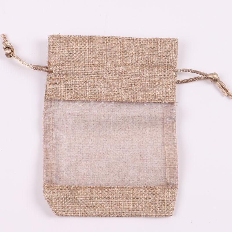 20pcs Linen Drawstring Bags Window Bags Spliced Mesh Bags Cosmetic Sorting and Storage Bags Gauze Bags Drawstring Bags