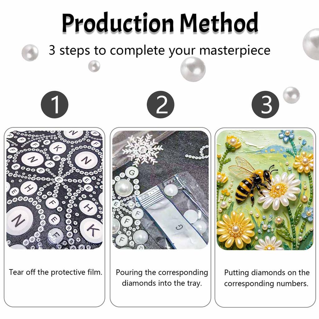 Pearl Painting DIY Kit Bee and Yellow Flower Design Frameless Shiny Bead Canvas Creative Craft for Home Wall Decor Art Relaxing Needlework Hobby
