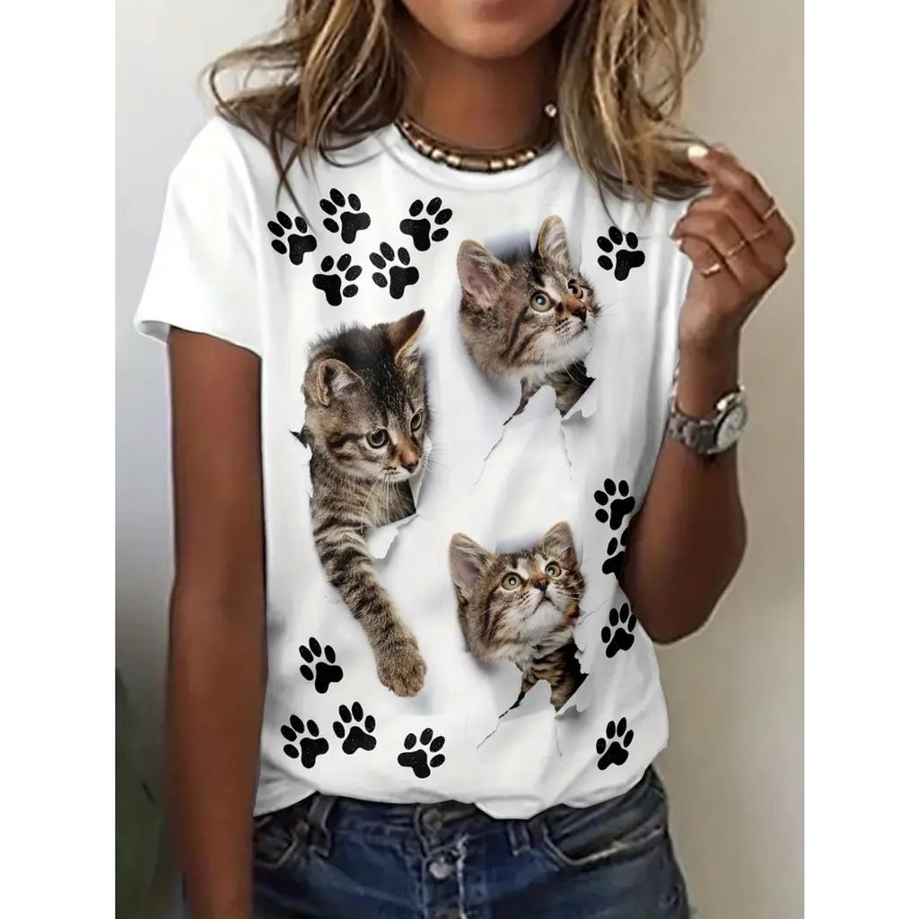 New T-shirts and cartoon printed oversized T-shirts loose summer tops 2025 fashion short-sleeved T-shirts