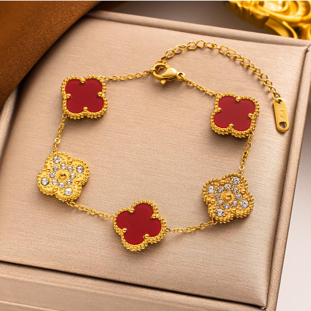 15mm Hochwertiges Fünf-Blüten-Vierblattklee-Armband für Damen Modisches 18K Nicht-verblassendes Damenarmband