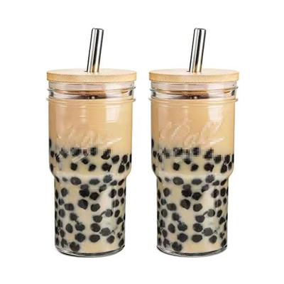 730ml sklenice na ledovou kávu s bambusovým víčkem a brčkem, opakovaně použitelný Boba kelímek, sklenice na smoothie, kelímek na Bubble Tea