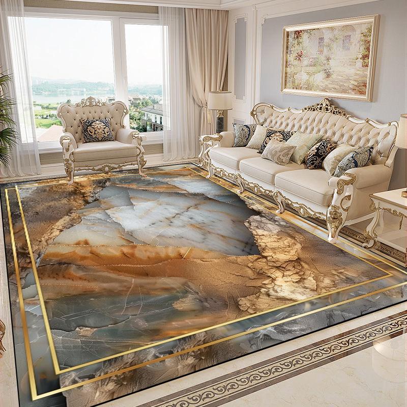 Luxurious Gold Carpets for Living Room Marble Style European Decoration Sofa Area Rugs Non-slip Bedroom Washable Soft Floor Mat