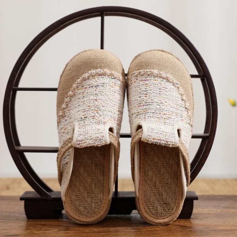 Rustic Chiffon Linen Old Beijing Cloth Shoes for Women, Student Canvas Shoes, Breathable Fisherman Half Slippers, Slip-On Style