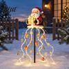 Dekorative Veranda-Feiertagsbeleuchtung Solar-Weihnachtsmann Weihnachts-Gartenlicht, LED mit Geschenkbox im Arm Yard Stake Warmweiße Lichter mit Kaskaden