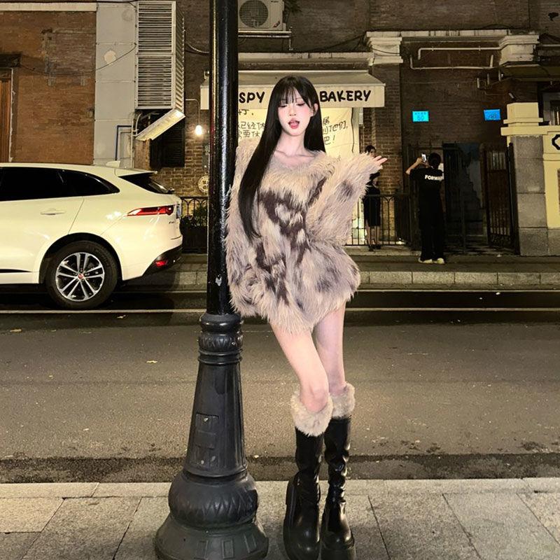 High-End Oberbekleidung Pullover Nerzpullover für Damen Herbst und Winter Lässiger Stil Mittellanges Design Strickpullover Top