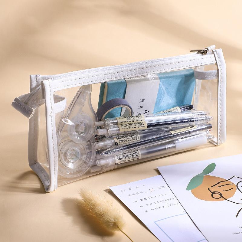 [TG835]Transparent Pencil Case Large Capacity Simple Pen Bag Kawaii Cosmetic Bag School Study Stationery Office Supplies
