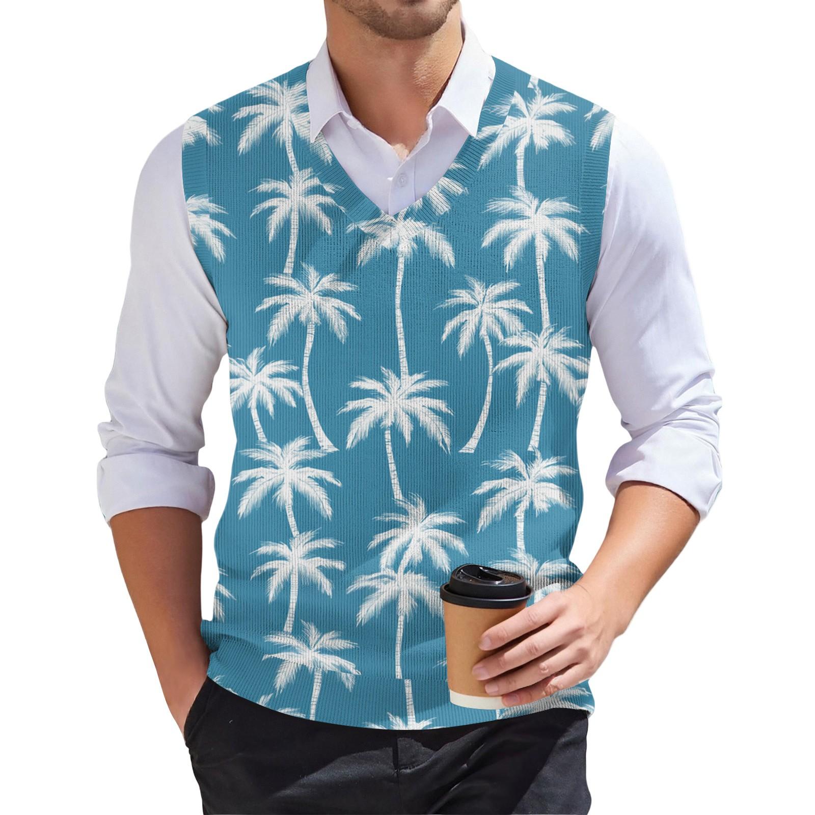 

Чоловічий модний в язаний пуловер без рукавів з V-подібним вирізом та принтом XXXL