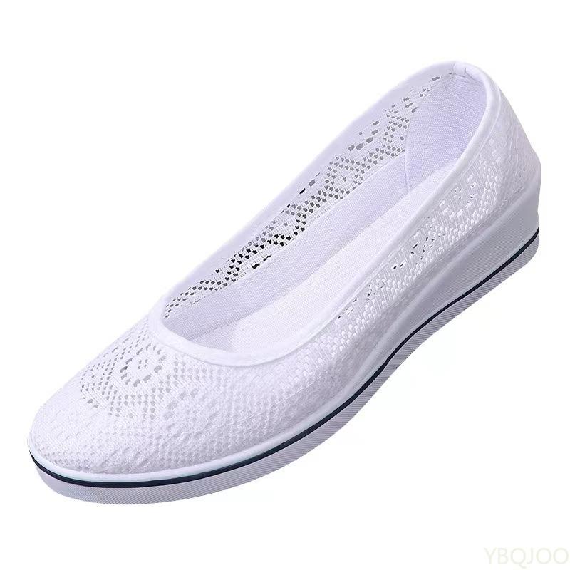 2025 new Summer Mid Wedge Heel comfortable shoes Lace Hollow Breathable Solid color Fashionable Women's Flat Shoes