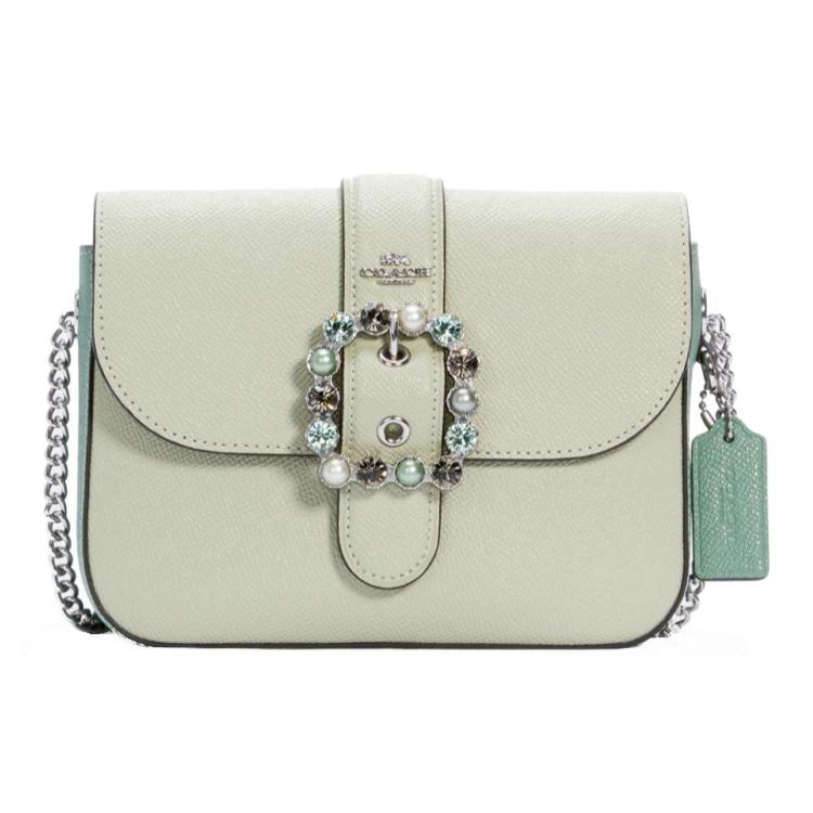 

New COACH Disney, Collaboration Leather Small Square Bag Shoulder Bag, Crossbody Bag Small Women s Light Green C2871-SVR4C 18.0*6.1*14.0CM