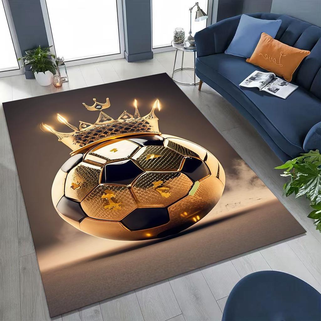 3D Grüner Schwarzer Fußballfeld Stadion Teppich für Schlafzimmer Wohnzimmer Sofa Zuhause Fußabtreter Dekor, Größere Kinder Spiel Rutschfeste Bodenmatte