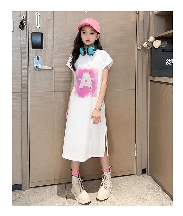 Girls' Casual Korean Style T-Shirt Dress - Summer Western Skirt for 12-Year-Olds