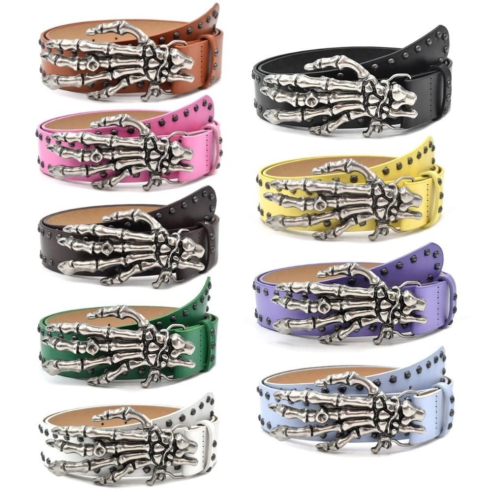 Adjustable Skull Waistband Wide Skeleton Claw Belt Fashion Black Rivet Belt  Party