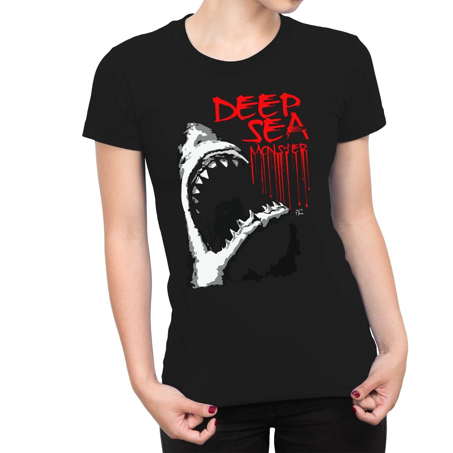 1Tee Womens Deep Sea Monster Great White Shark T-Shirt S