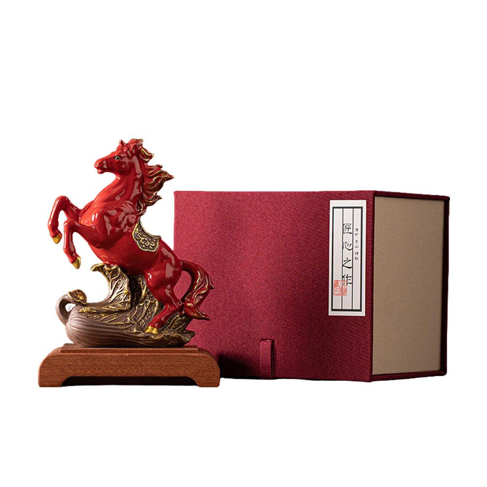 Ceramic 2026 Chinese Red Horse Statue - Success Omen Horse Figurine, Office Desk Decor, Feng Shui Wealth success Ornament Gift
