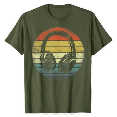 Music Lover Producer DJ Gifts Funny Retro Headphones TShirt Fashion Loose Cotton T Shirt Men Oneck Tops Tees Fitness Tshirt