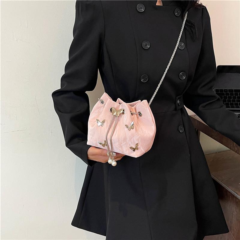 Stylish Black White Pink And Silver Trendy Crossbody Bucket Bag For Women
