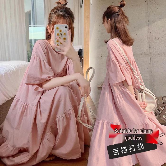 Korean Style Summer Maternity Dress Set - Long, Plus Size & Trendy for Hot Moms