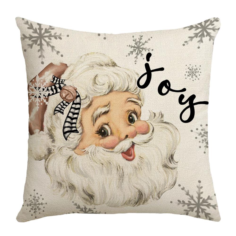 Christmas Pillow Cover Simple Snowman Linen Letter Print Sofa Cushion Home Pillow Cover
