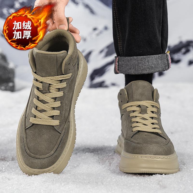 Autumn and winter new retro youth sneakers warm and velvet thick-soled high-top board shoes