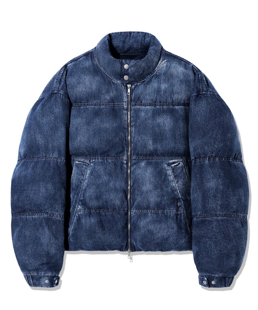 Trillion Denim Washed Biker Padded Jacket_Middle Blue