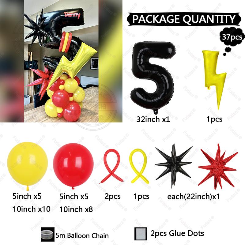

Red Black Yellow Balloon, 32Inch Black Number Balloon, Cartoon Game Lightning Balloon, Happy Birthday Decoration As The Picture