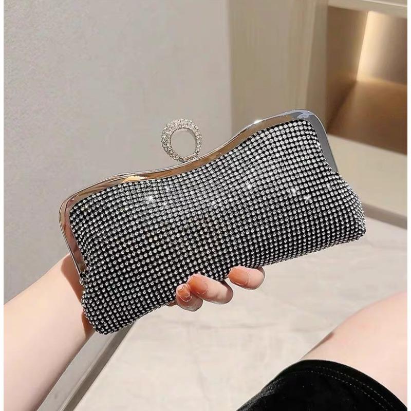 

New dinner bag, diamond handbag, shiny small bag, socialite party banquet bag, one shoulder oblique span women s bag чёрный