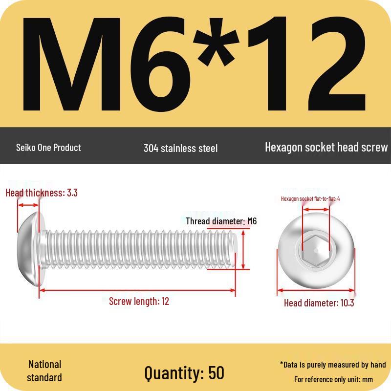 304 Stainless Steel Pan, Half, and Round Head Hexagon Screws (M2-M12)