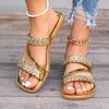 Large Size Rhinestone Square Heel One-line Sandals Summer New Solid Color Casual Outer Wear Beach Sandals/Slippers for Women