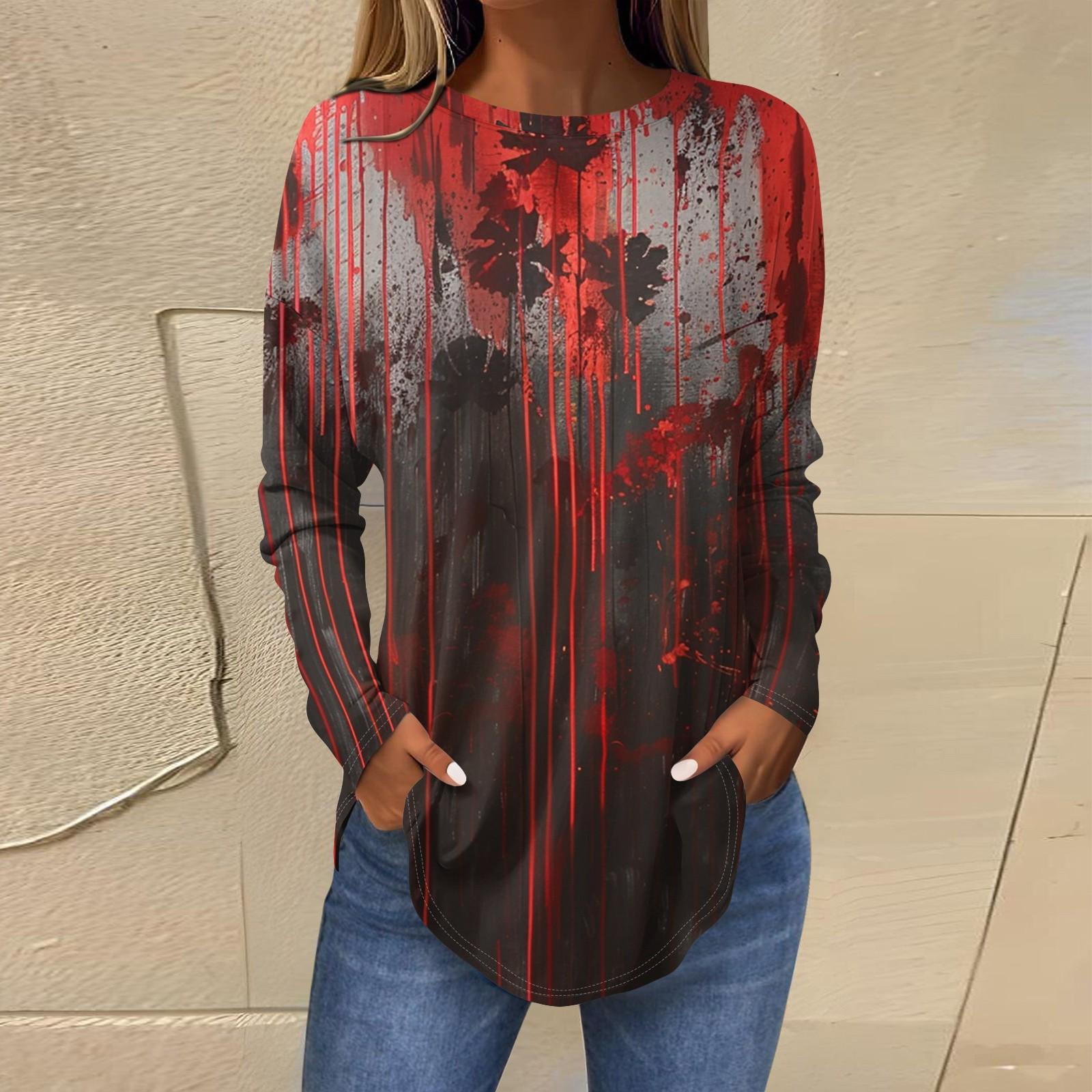 

Модные женские повседневные топы с длинными рукавами и круглым вырезом с принтом XL