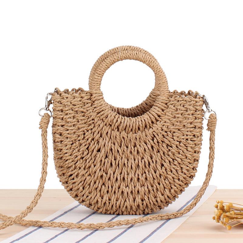 Women's Simple Style Semicircle Woven Beach Tote Crossbody Bag
