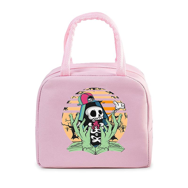 Skull Reading Books Print Lunch Bag Men and Women Vintage Style Graphics Thermal Handbags Thickened Insulation Lunch Box Bag