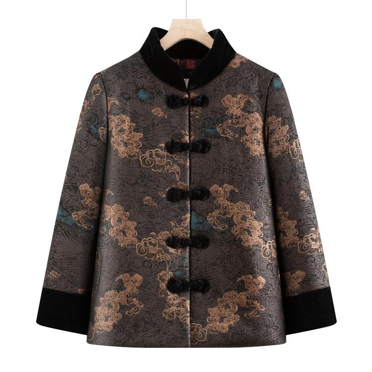 

Хлопковая одежда для пожилых и пожилых матерей, теплая куртка, модная иностранная пожилая женщина, хлопковая одежда, зима 5XL кофейный